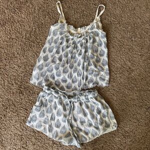 Elan Tank and Short Set, Blue and White Leaf, Medium